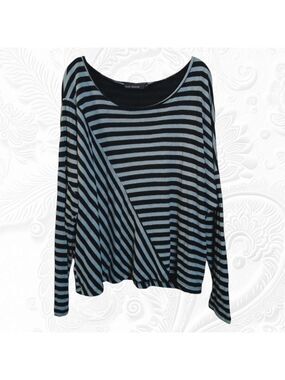 Cut Loose Cozy Feel Grey & Black Long Dolman Sleeved Multi-Striped Top